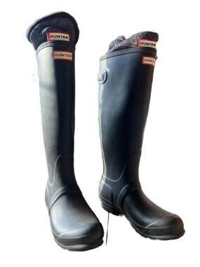 Hunter Original Tall Adjustable Back Rain Boots in Black Glitter Socks Size 8